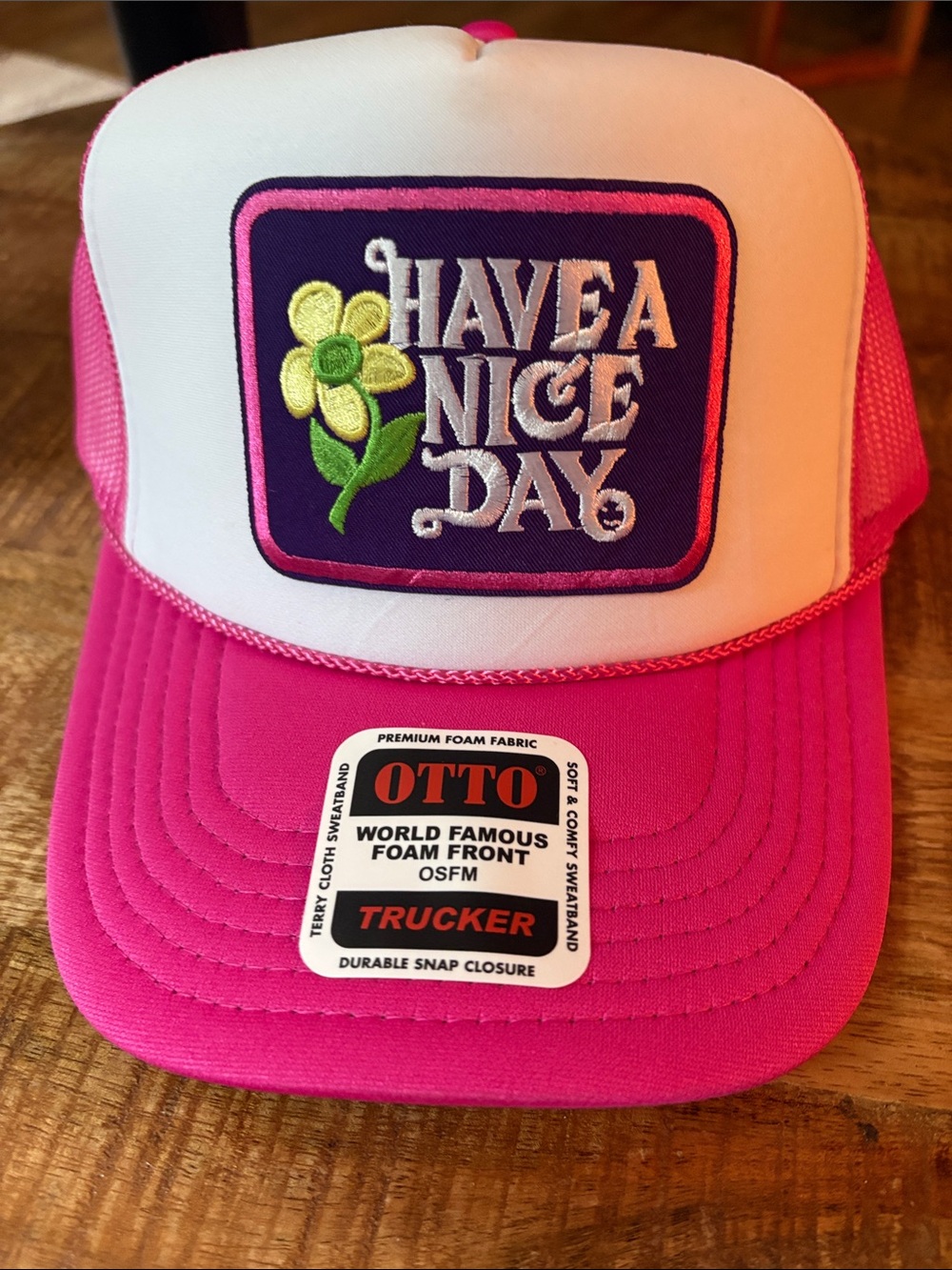 OTTO Pink and White 'Have A Nice Day' Trucker Hat
